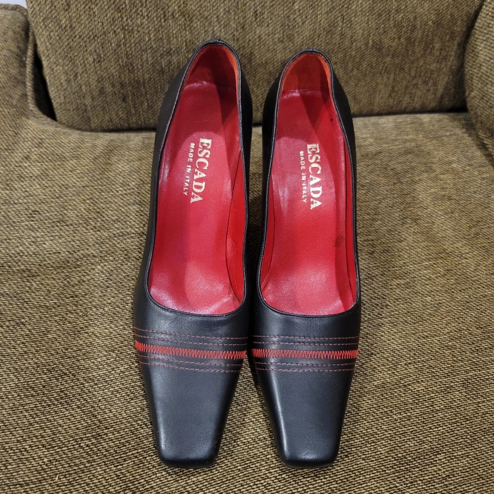 Escada Black and Red Square Toed Heels size 6B - Picture 1 of 9